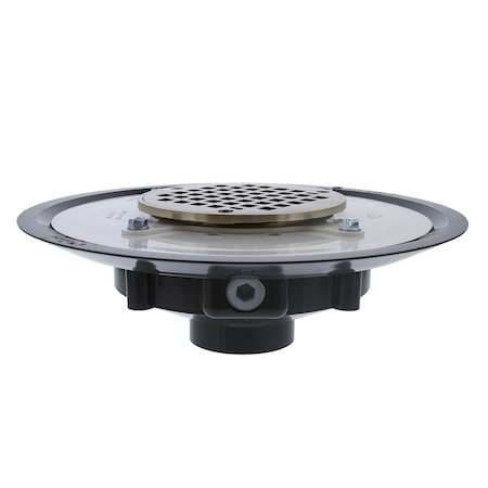 Jones Stephens 2in. Heavy Duty PVC Drain Base with 3-1/2in. Metal Spud and 5in. Nickel Bronze Strainer D50060